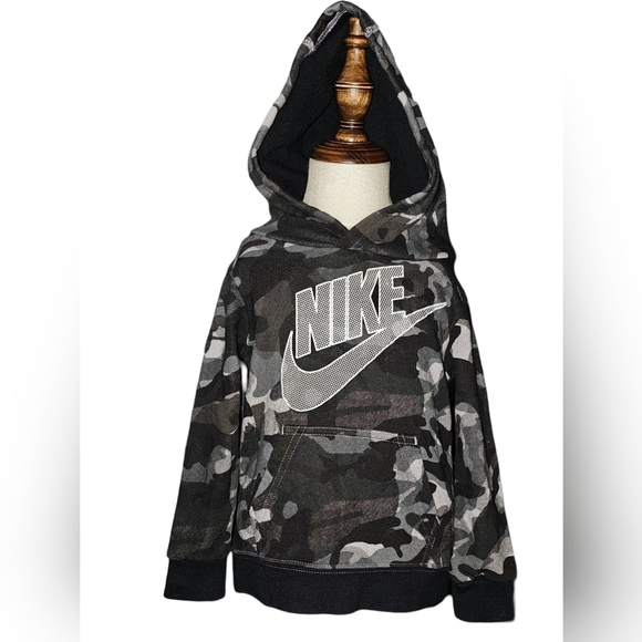 Nike Toddler Boys Camo Fleece Hoodie Black Gray Pullover Sz 2T - Picture 3 of 4